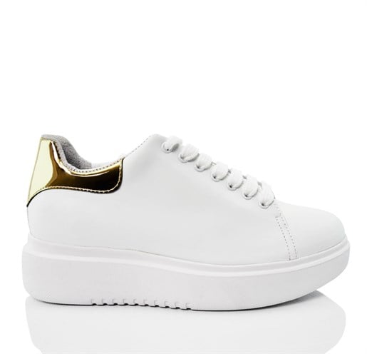 Beyaz Bağcıklı Sneaker - GOLD