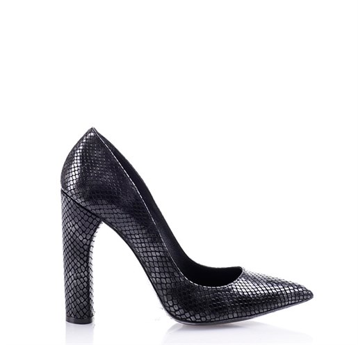 Siyah Yılan Derisi Topuklu Ayakkabı - RIVIERA