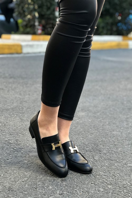 Siyah Deri Ayakkabı - TANYA