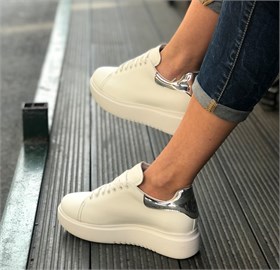 Beyaz Bağcıklı Sneaker - SILVER