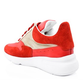 Kırmızı Bej Gerçek Deri Sneaker - ALEX
