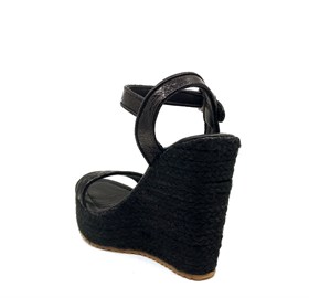 Siyah Hasır Örgü Dolgu Topuk Sandalet - VIVA