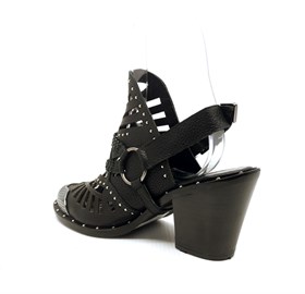 Siyah Western Sandalet - CROWN