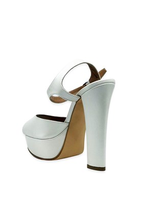 Beyaz Sedef Hakiki Deri Platform Topuklu Ayakkabı - MARIANA