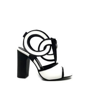 Beyaz Siyah Deri Yüksek Topuklu Ayakkabı - ELLIE