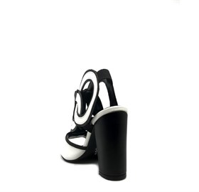 Beyaz Siyah Deri Yüksek Topuklu Ayakkabı - ELLIE