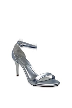 Gümüş Vegan Deri Tek Bant Topuklu Ayakkabı - ELIZA