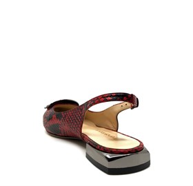 Kırmızı Deri Yılan Desenli Sandalet - LELIA