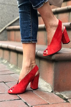 Kırmızı Süet Topuklu Ayakkabı - ZIA