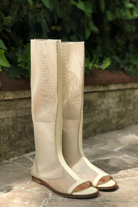 Krem Hakiki Deri Transparan Sandalet - NAUTICA
