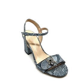 Mavi Deri Yılan Desenli Tek Bant Topuklu Ayakkabı - MELIORA