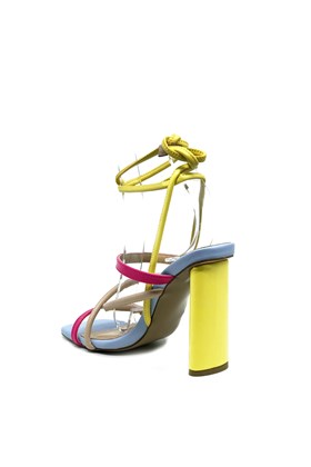 Renkli Vegan Deri Topuklu Sandalet - ROSEMARY
