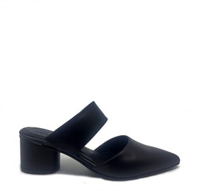 Siyah Deri Cırtlı Topuklu Ayakkabı - JOVIA