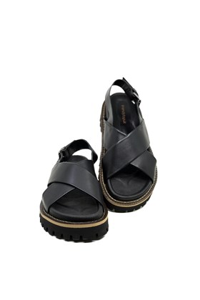 Siyah Hakiki Deri Sandalet - MALIA