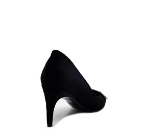 Siyah Kadife Tokalı Topuklu Ayakkabı-FLORA