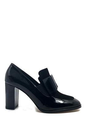 Siyah Rugan Deri Topuklu Ayakkabı - AUDREY