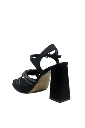 Siyah Saten Platform Tabanlı Topuklu Ayakkabı - MIRABELLE