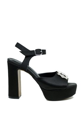 Siyah Saten Platform Topuklu Ayakkabı - JOLANDA
