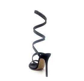 Siyah Taşlı Bileğe Dolamalı Topuklu Ayakkabı - CALADRIA