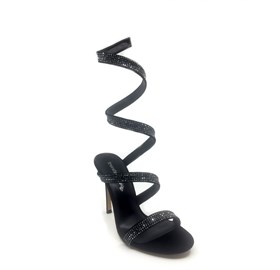 Siyah Taşlı Bileğe Dolamalı Topuklu Ayakkabı - CALADRIA