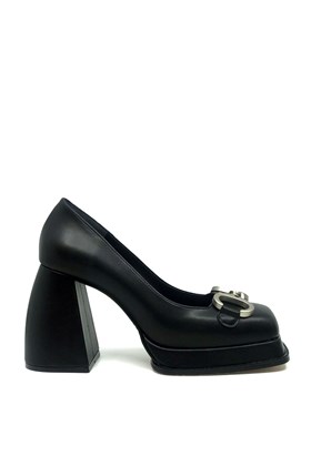 Siyah Vegan Deri Topuklu Ayakkabı - PAULINA