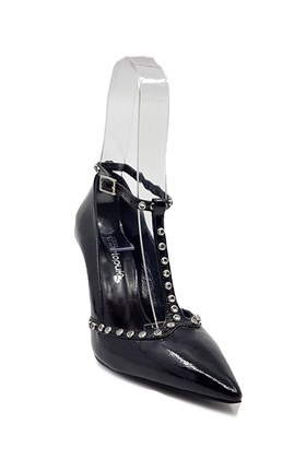 Siyah Zımbalı Topuklu Ayakkabı-LALLA