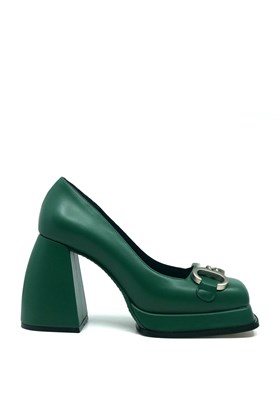 Yeşil Vegan Deri Topuklu Ayakkabı - PAULINA