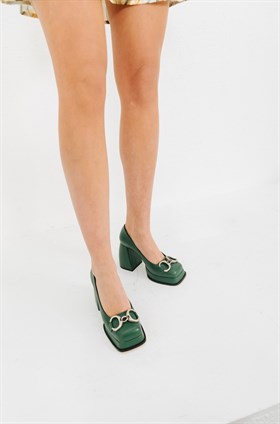 Yeşil Vegan Deri Topuklu Ayakkabı - PAULINA