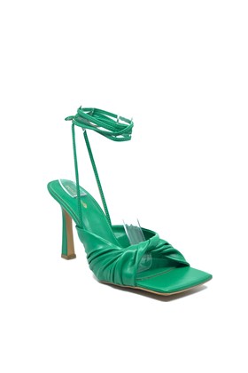 Yeşil Vegan Deri Topuklu Sandalet - AMARA