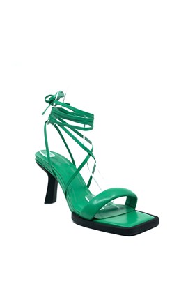Yeşil Vegan Deri Topuklu Sandalet - ROSANA