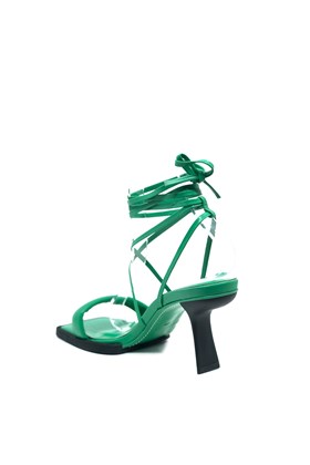 Yeşil Vegan Deri Topuklu Sandalet - ROSANA