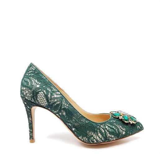 Yeşil Dantelli Topuklu Ayakkabı-RENAT